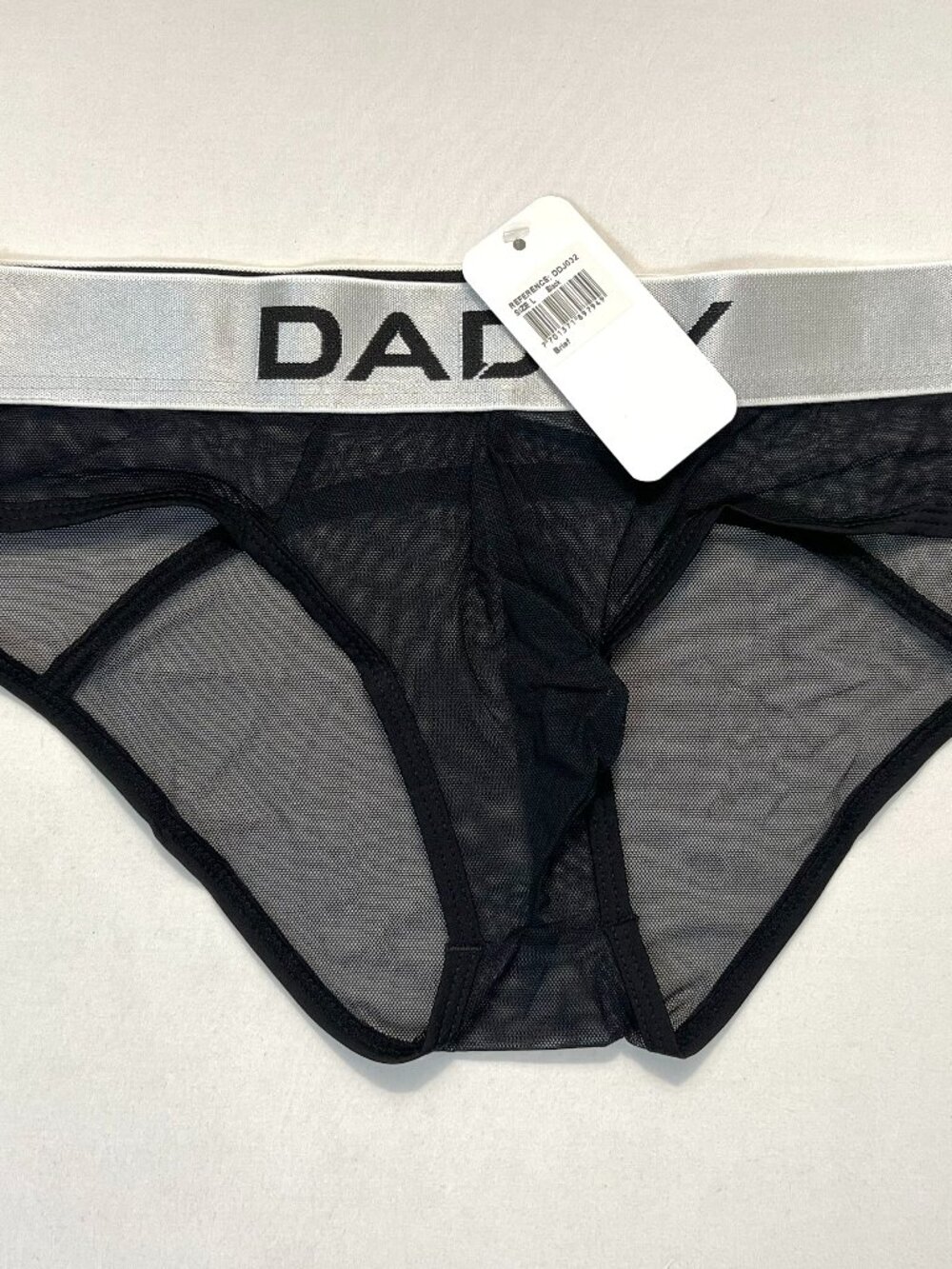 DADDY Size "L" Sheer Mesh Polyamide Blend Center Seam Brief - Black/Silver